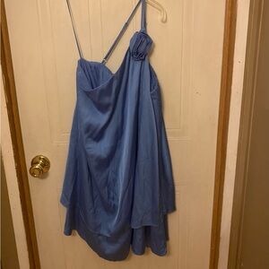 Abercrombie & Fitch One Shoulder Trapeze Mini Blue Dress Size L